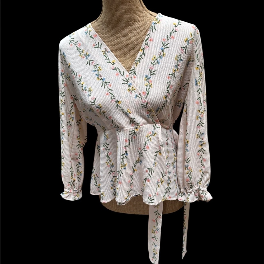 Floral Wrap Look Blouse - Pink